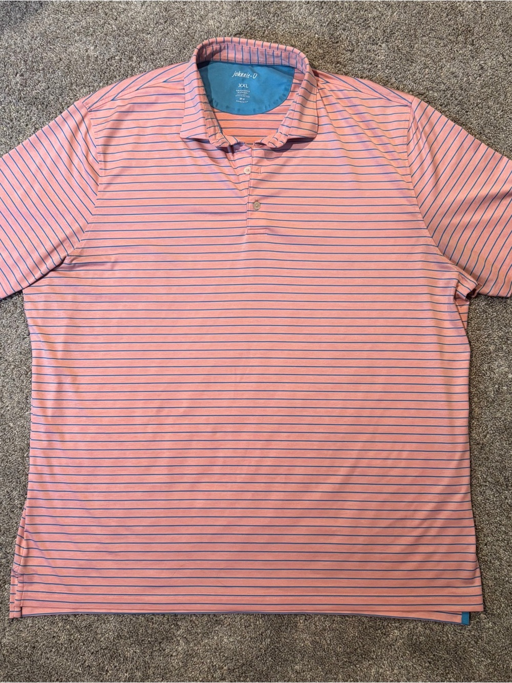 johnnie-O Polo Shirt Men’s Size XXL Pink Blue Striped Golf UPF 50 Sun Protection